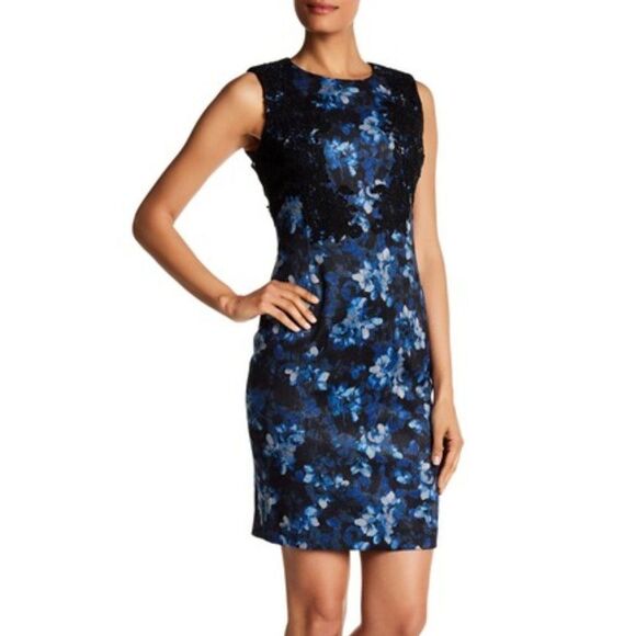 NWT T Tahari Navy Black Floral Print Fiona Dress - Picture 1 of 13